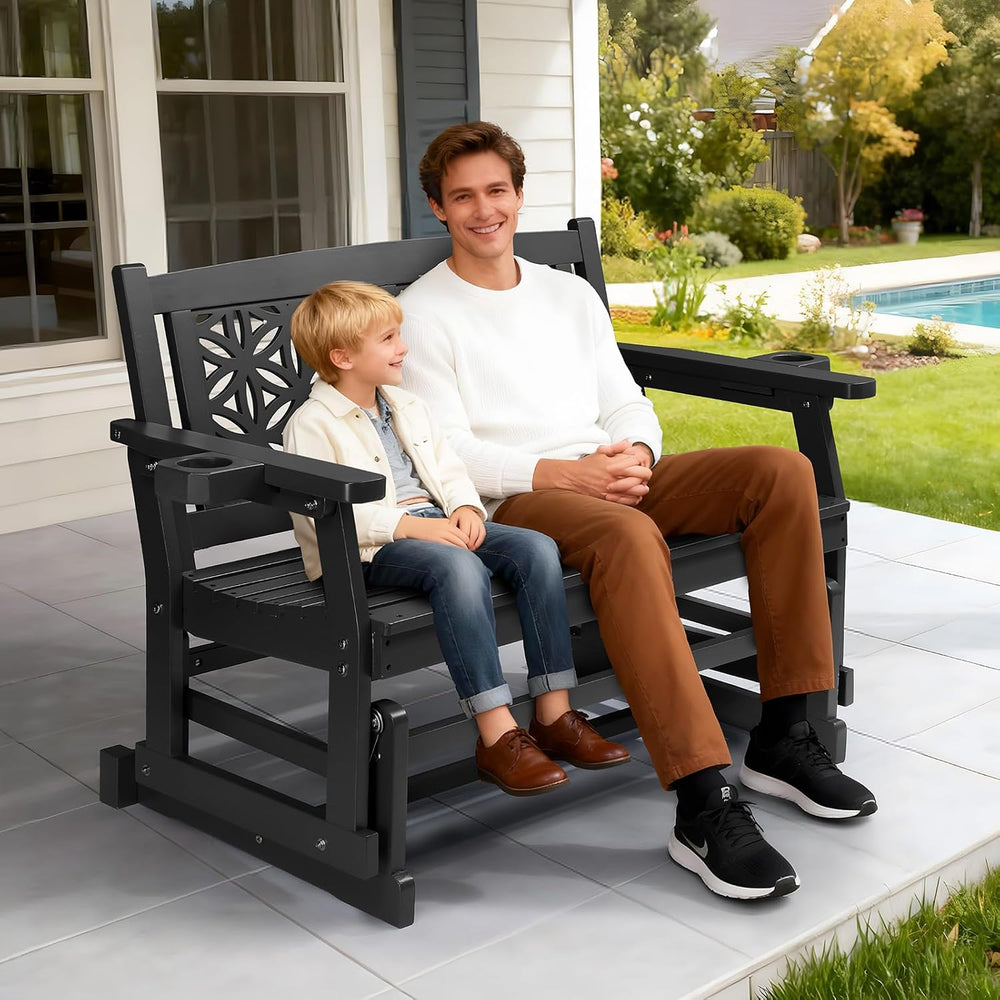 VINGLI Outdoor Glider for Adults, Patio Glider Love Seat with Cup Holders, Wo...
