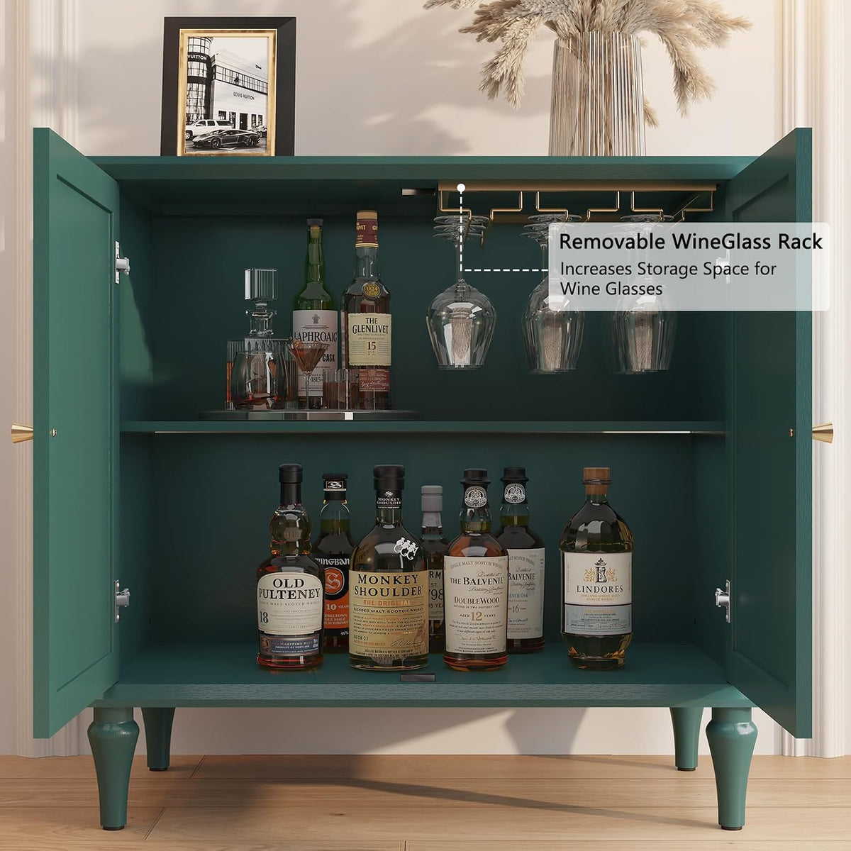 ARTPOWER Green Sideboard Buffet Cabinet with Storage, Mid-Century Modern Storage Cabinet with 2 Doors and Adjustable Shelves, Accent Style Sideboard for Entryway, Dining Room, Living Room