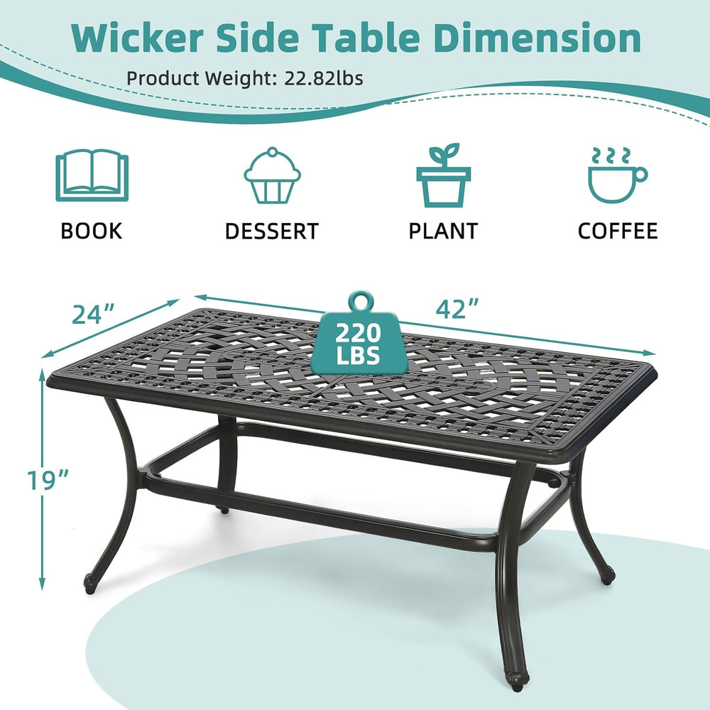 MEETWARM Outdoor Coffee Table, All-Weather Cast Aluminum 42" Rectangle P...