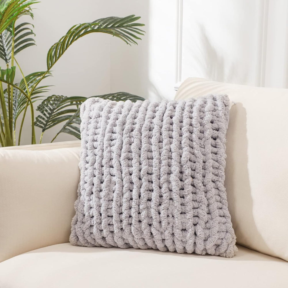 Grey Chunky Knit Throw Pillow Covers 1PC 18"×18"