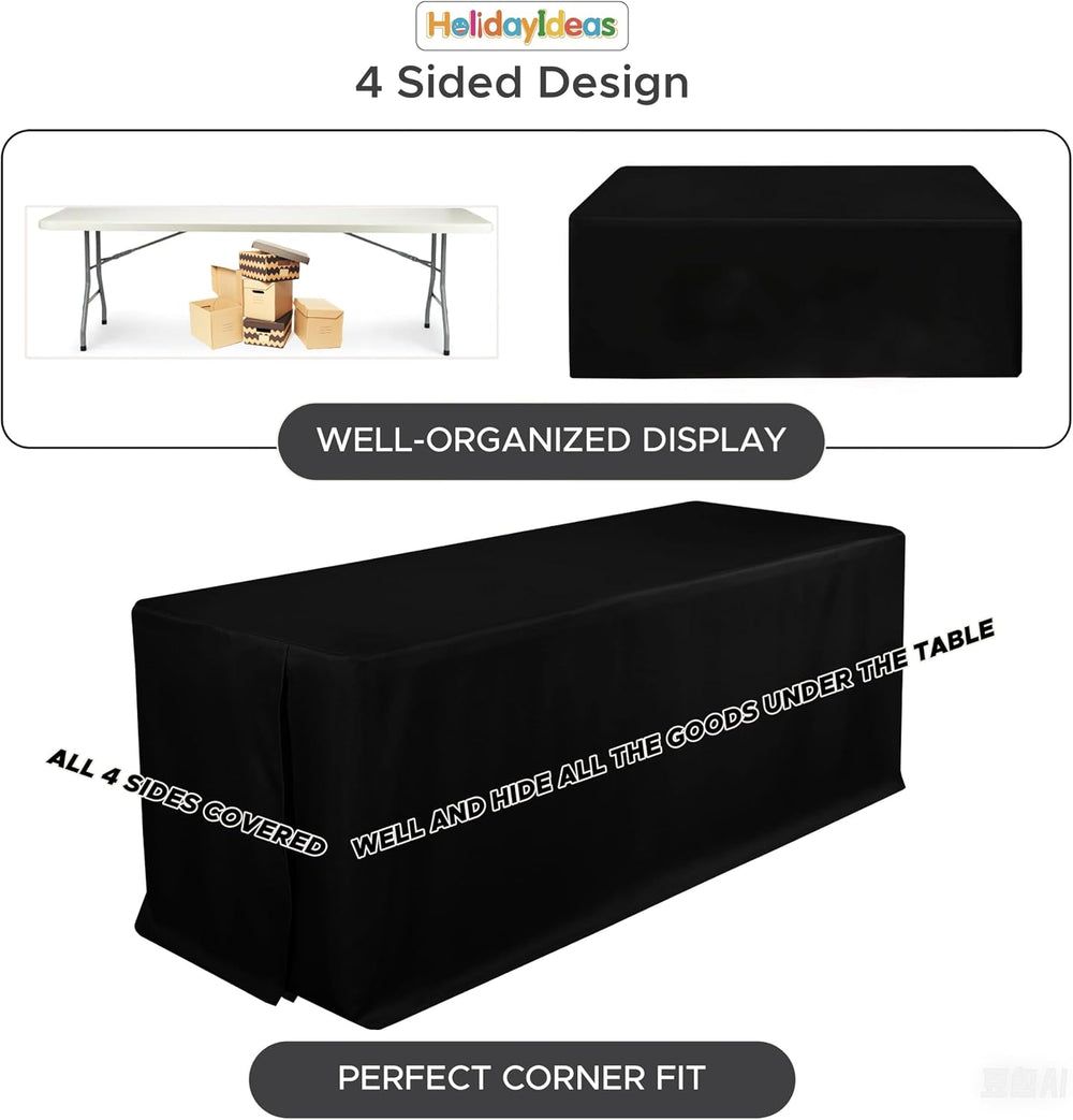 4-Pack 6ft Black Table Cloths for 6 Foot Rectangle Tables For Craft Shows