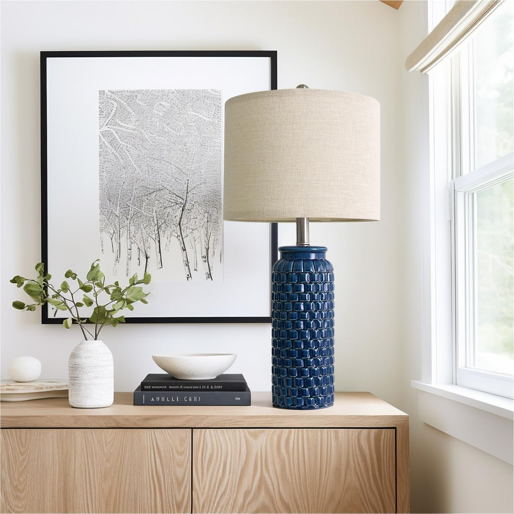USumkky 24 inches Modern Ceramic Dark Blue Bedside Lamp Set of 2 for Bedroom ...