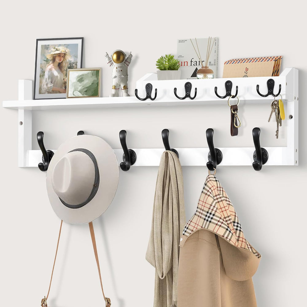 27.5" Wall Mount Coat Rack with Shelf, Key Holder & Mail Organizer, ...