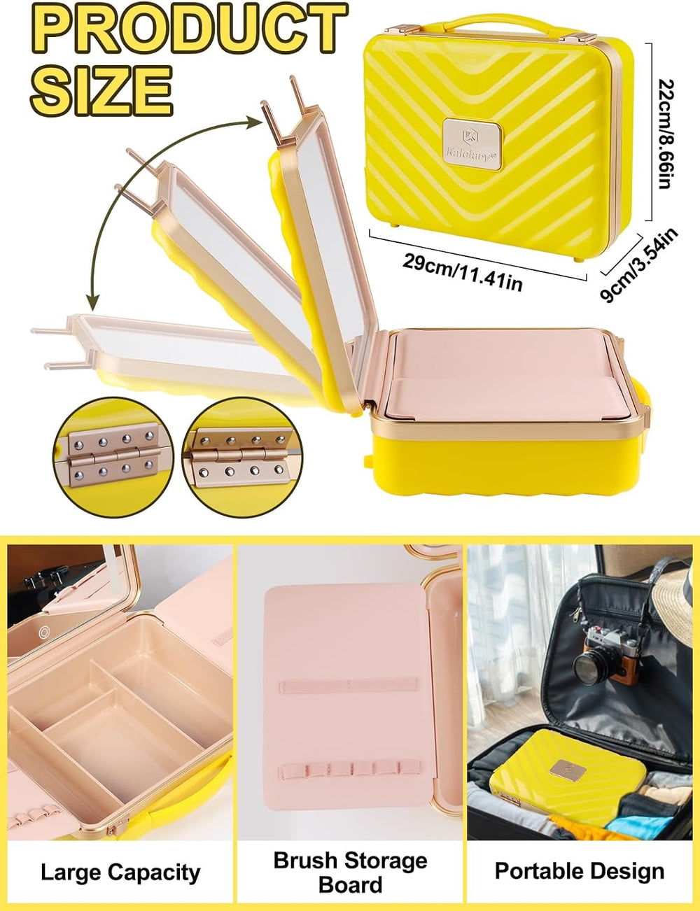 Kalolary Travel Makeup Train Cases with Lighted Mirror 3 Color Setting