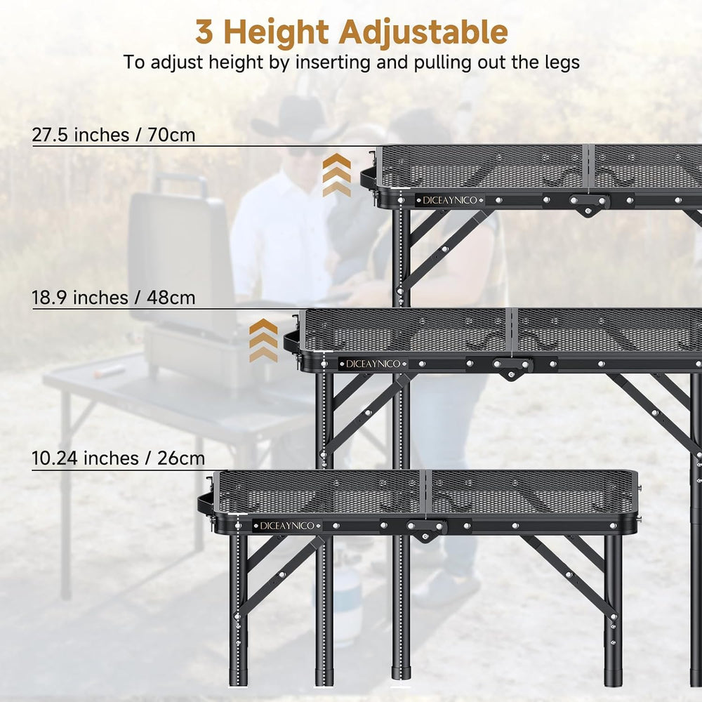 Folding Camping Table, 22.8"x15.7" Picnic Table, 3 Adjustable Height