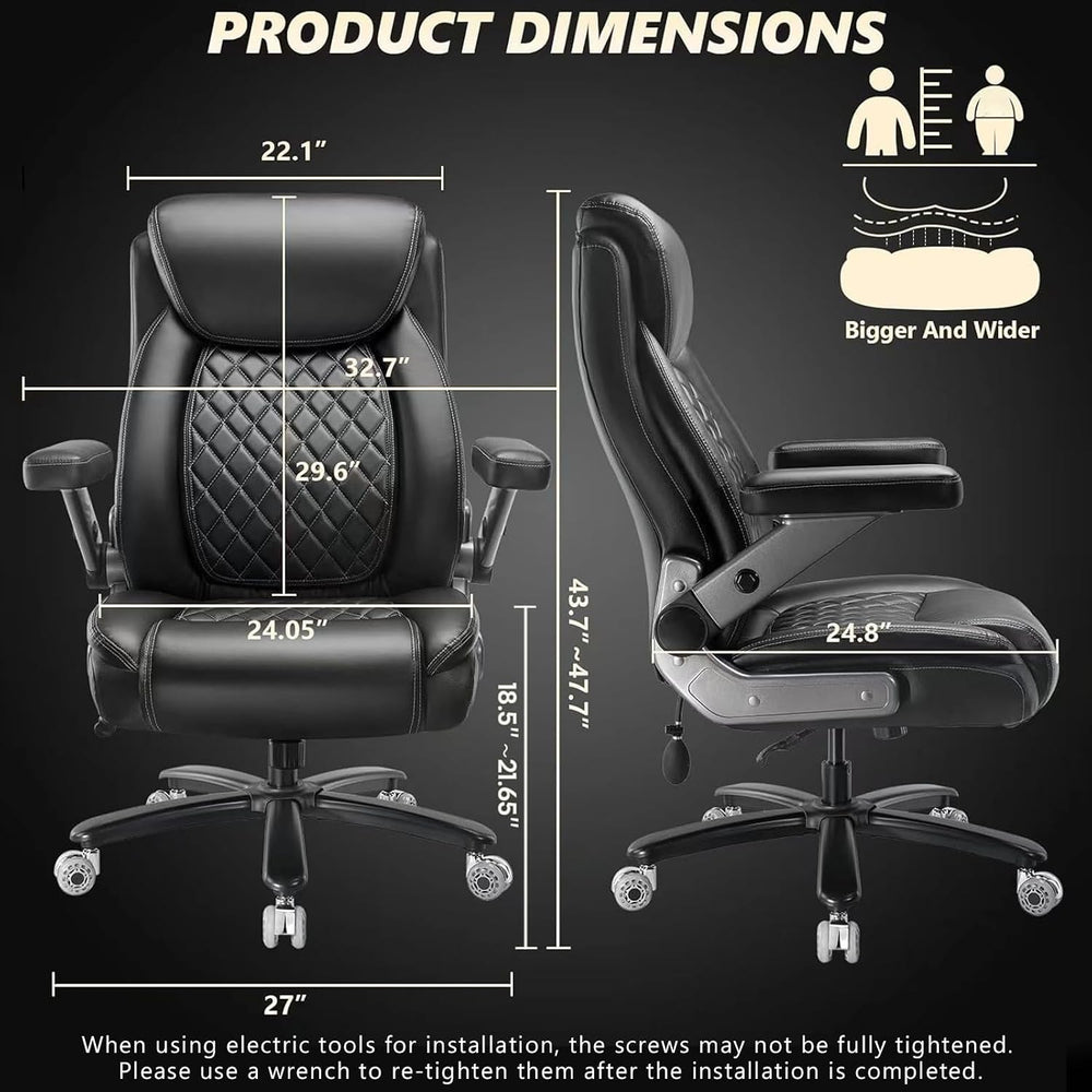 600LBS Large Heavy Duty Office Chair with 5D Flip Arms,Comfy Big and Tall Exe...