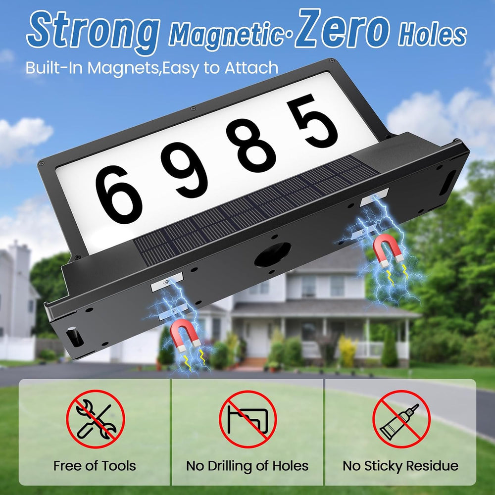 Solar Address Sign for House Numbers with Magnetic Mount & Dual-Sided LEDs