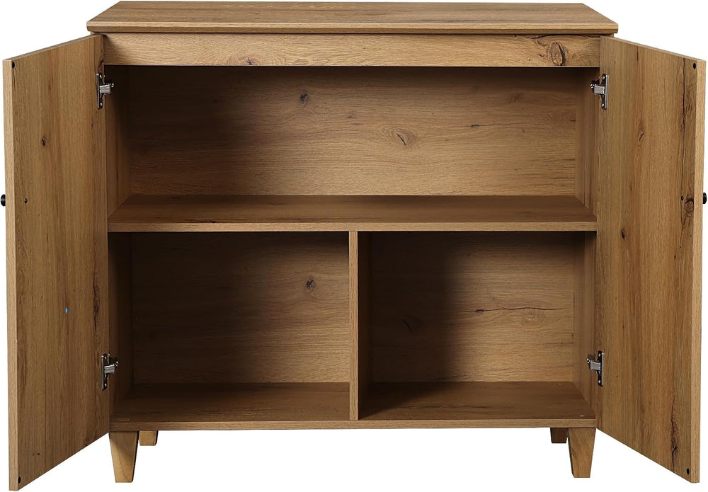 WAMPAT 35.4" Buffet Cabinet w/ 2 Doors, Credenza Storage Cabinet, Oak Brown