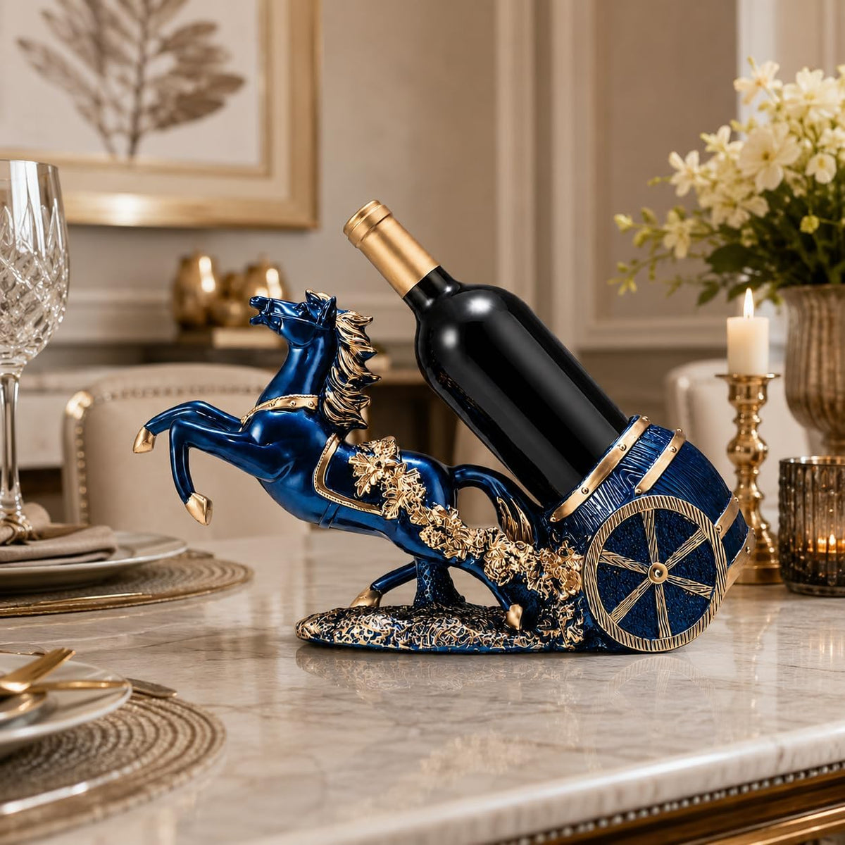 Small Horse Wine Bottle Holder Stand Countertop for Bar Accessories | Tabletop Single Wine Bottle Holder Racks Living Room Decor and Accessories for Home Bar Wine Kitchen Wine Lovers