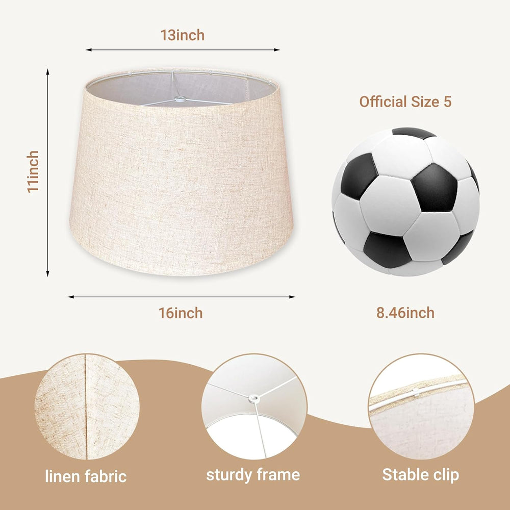Large Drum Lamp Shade, Natural Linen 13"Top x 16" Bottom x 11"...