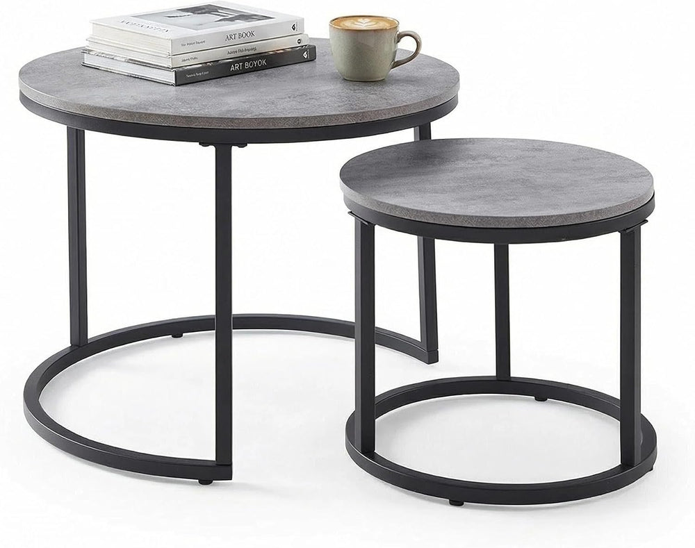 Nesting Coffee Table Set of 2, Faux Concrete Grey, 23.6"