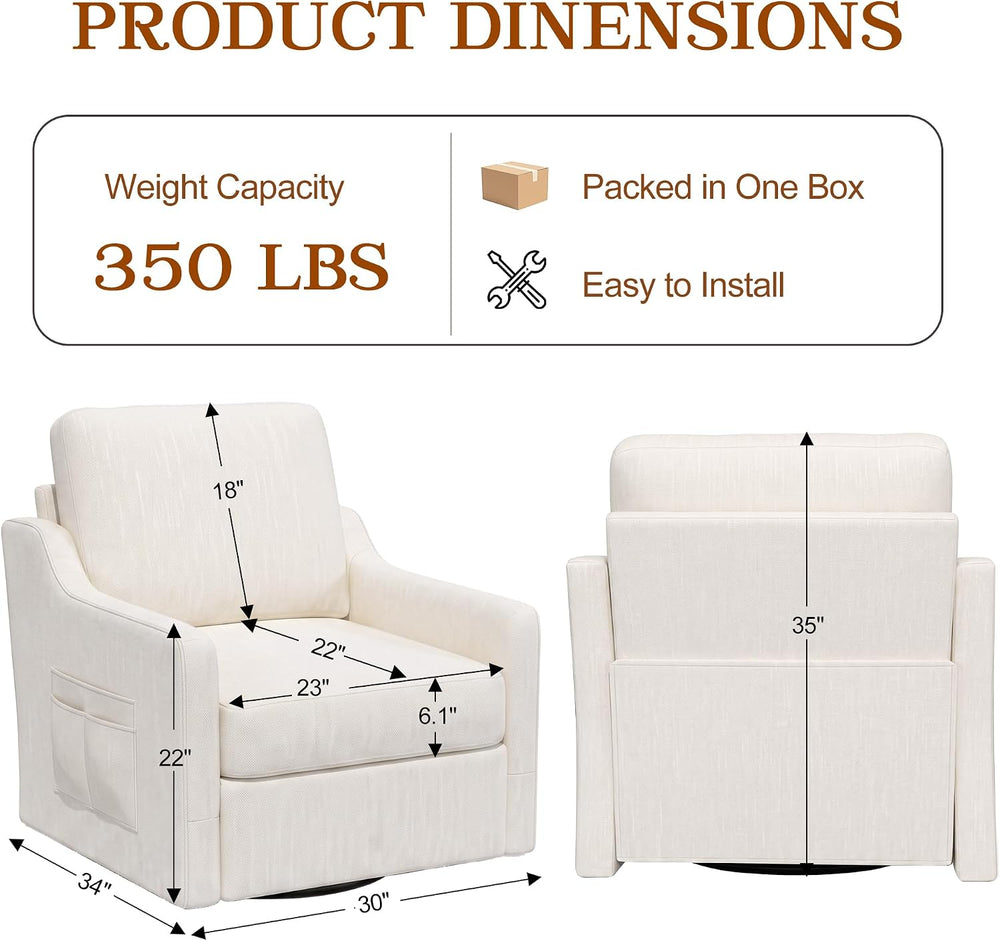 360° Swivel Accent Chair with High Back & Lumbar Support, Deep Seat, Beige
