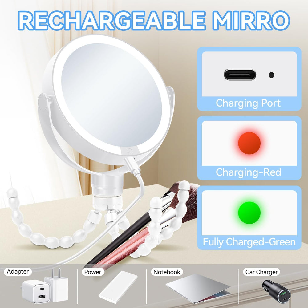 KOOKIN 1X/10X Magnifying Mirror with Light, Travel Makeup Mirror, White