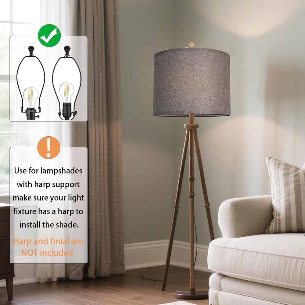 Lamp Shades Set of 2, 13"D x 10"H, Gray Drum Lamp Shade