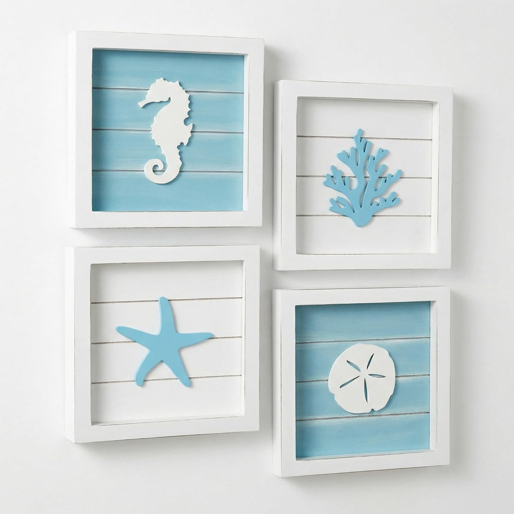 Tide and Tales 3d Coastal Wall Decor, Beach Wall Art, Framed Set of 4