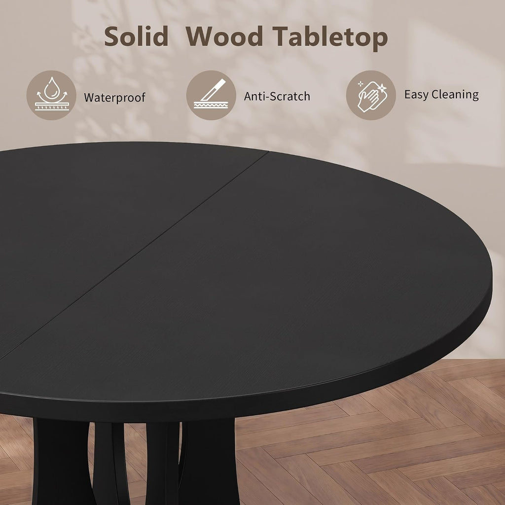Einhomn 47.2-inch Round Dining Table, Kitchen Table for 4-6, Farmhouse Circle Dining Room Table, Space Saving Wood Kitchen & Dining Room Furniture, Black