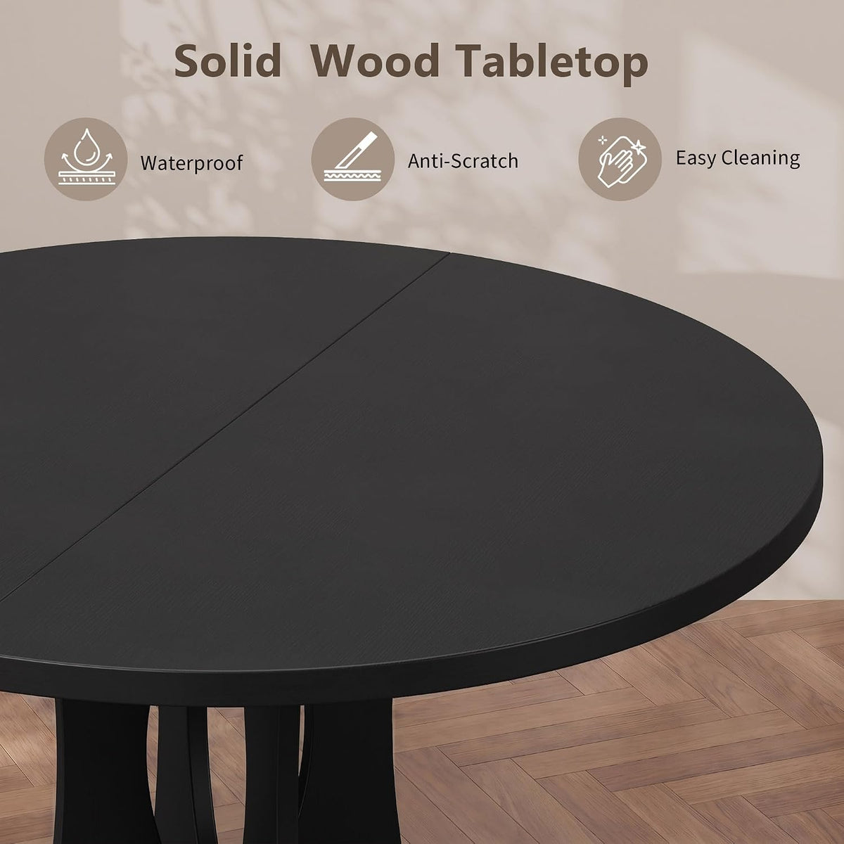 Einhomn 47.2-inch Round Dining Table, Kitchen Table for 4-6, Farmhouse Circle Dining Room Table, Space Saving Wood Kitchen & Dining Room Furniture, Black