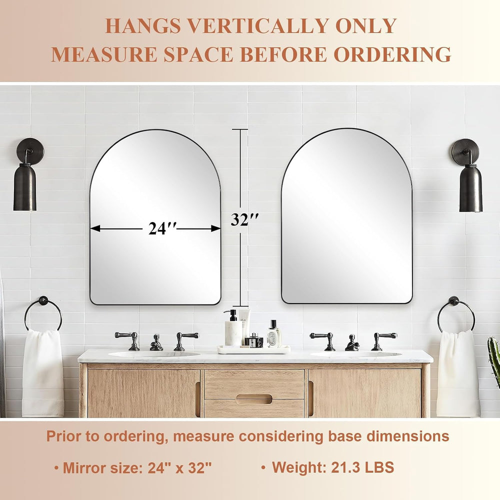 ANDY STAR Arched Mirror, 24 x 32 Inch Black Wall Mirror in Stainless Steel Me...