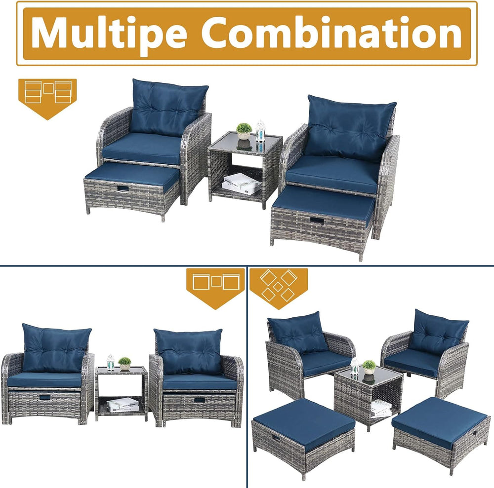 5 Pieces Wicker Outdoor Patio Chairs with Ottomans, All Weather PE Rattan Out...