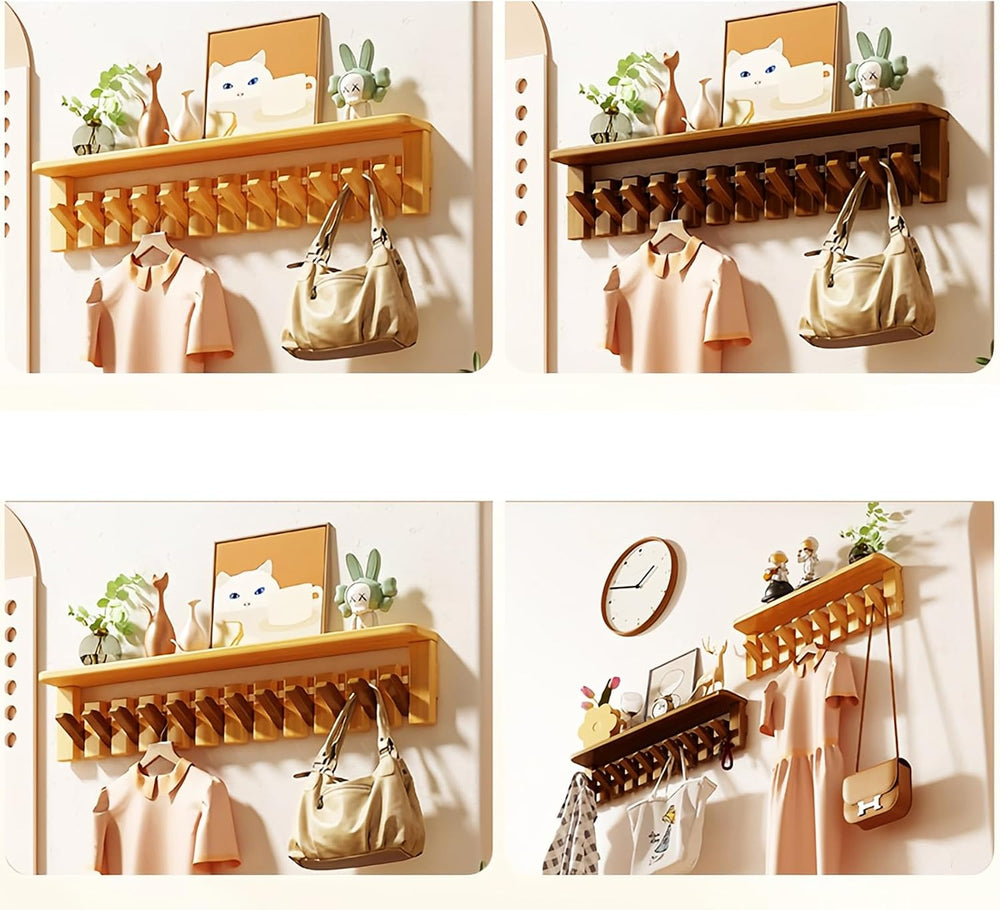 Paint Wood Wall Mounted Coat RackHooks Piano Key Hangers Natural Solid Wood H...