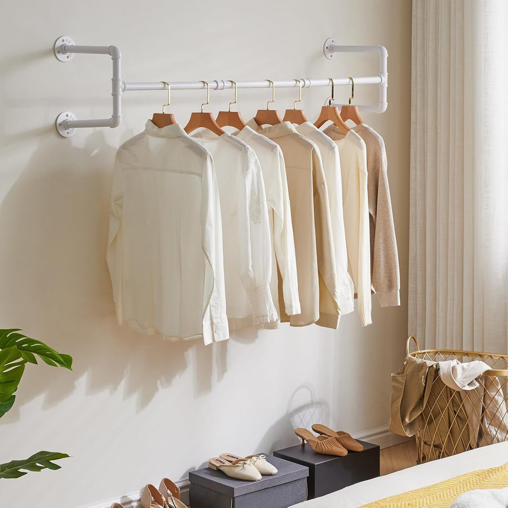 IBUYKE 50" Industrial Pipe Clothes Rack Wall Mounted, White TYJ002W