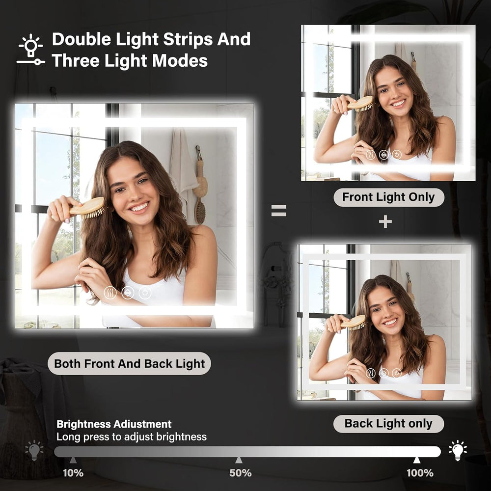 XRAMFY 47"X47" LED Bathroom Mirror, Backlit + Front Lit Wall Mirror