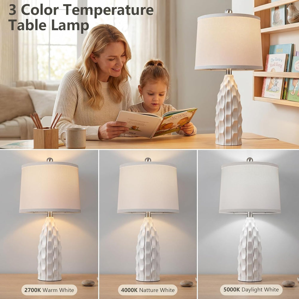 WIHTU 24'' Modern Ceramic Table Lamps Set of 2, White Lamps for Bedroom
