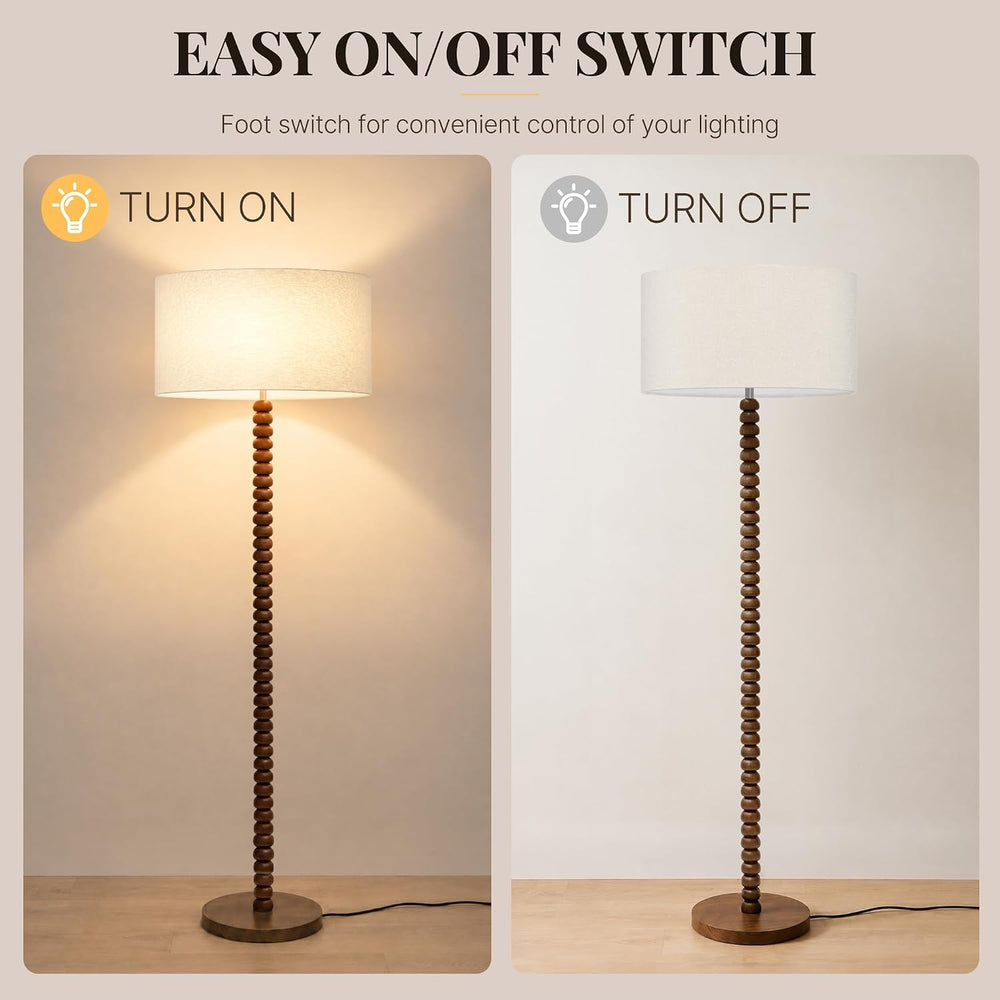 62" Farmhouse Stackable Ball Walnut Wood Floor Lamp with Linen Shade, Cream