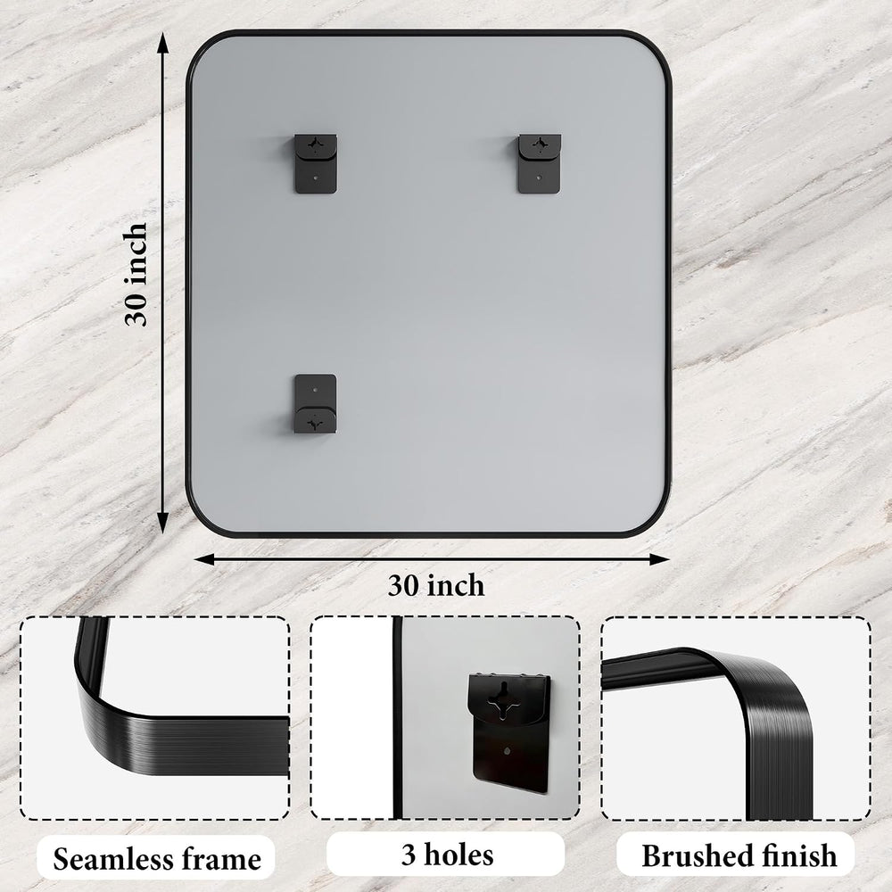 Bathroom Mirror for Wall, 30 Inch Square Mirror, Matte Black Metal Framed