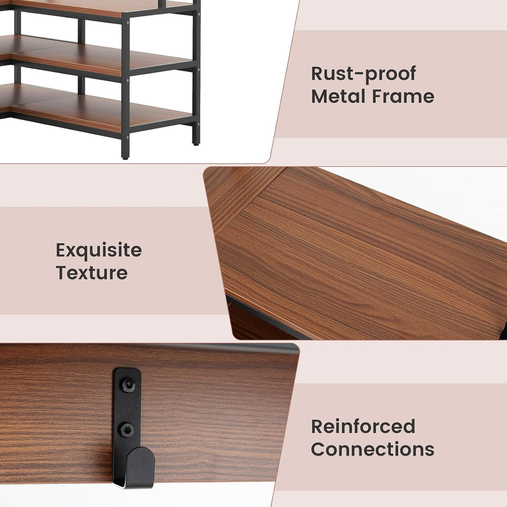 GIANTEX Corner Coat Rack, L-Shaped Hall Tree with Bench and Shoe Storage