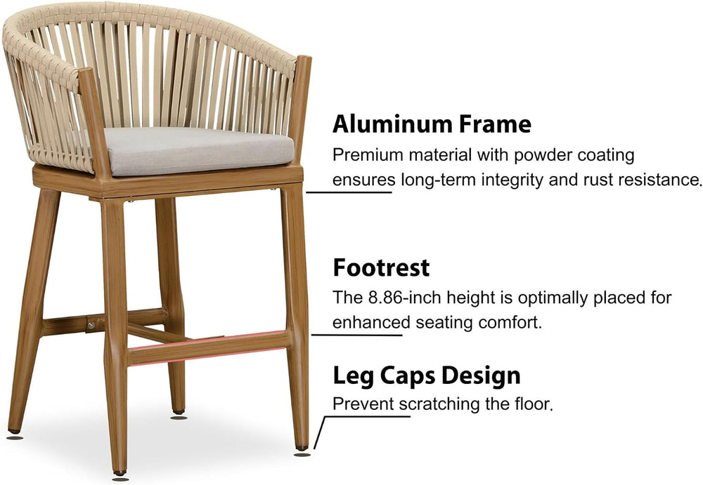 PURPLE LEAF Outdoor Patio Counter Stool Set of 2 Woven Rattan Teak Aluminum