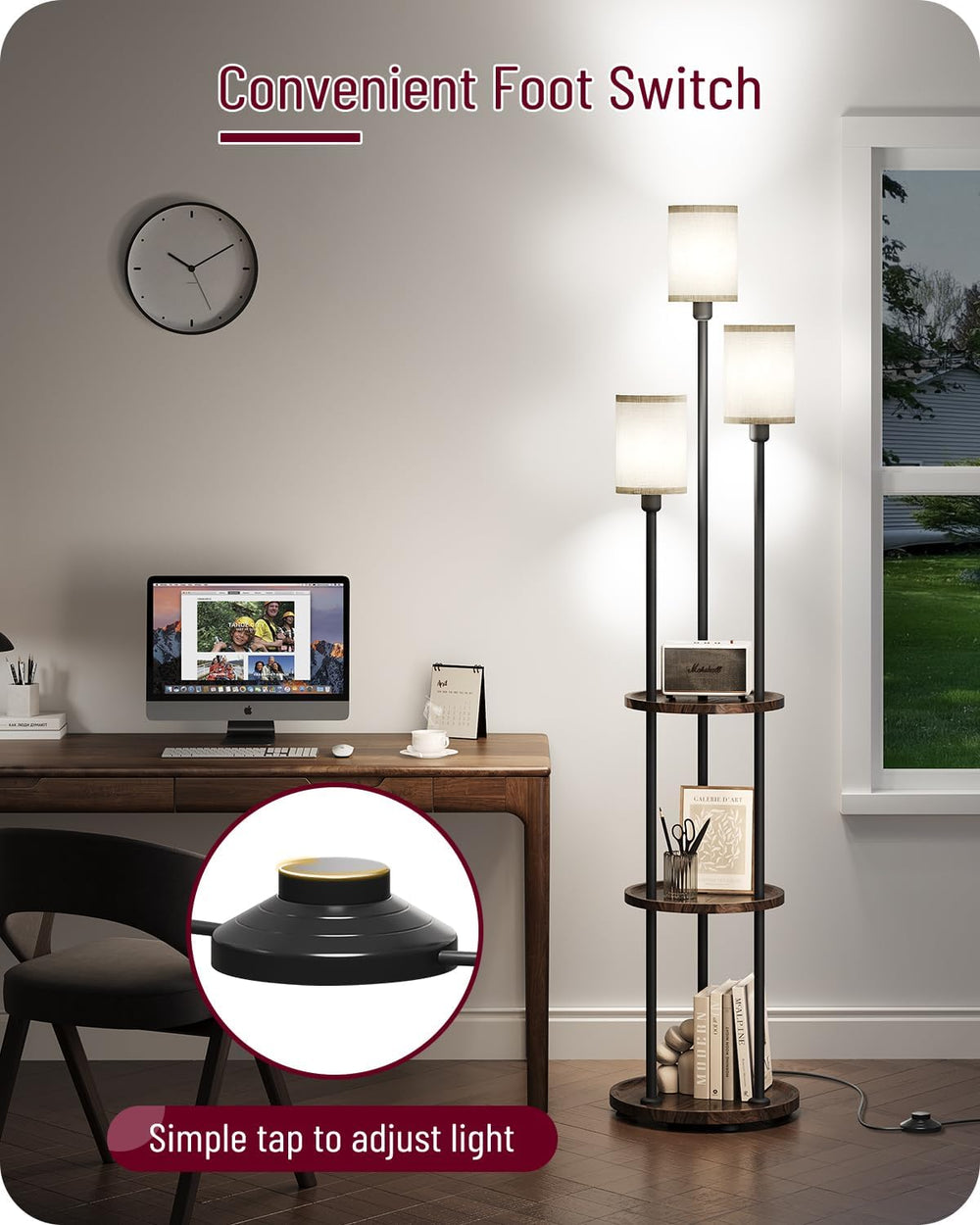Floor Lamp with Shelves, 3-Light Floor Lamps for Living Room, Modern Standing...