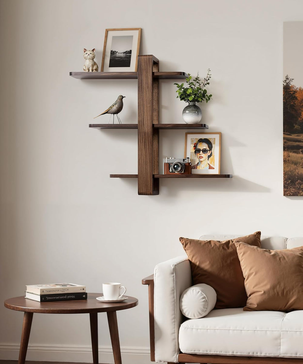 SUMGAR Floating Shelves for Wall Walnut Shelf Unit Mid Century Modern Decor