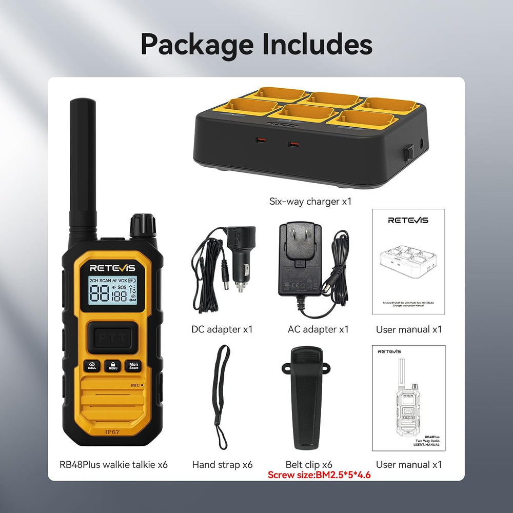 Retevis RB48 Plus Waterproof Walkie Talkies Long Range,GMRS Radios (6 Pack)