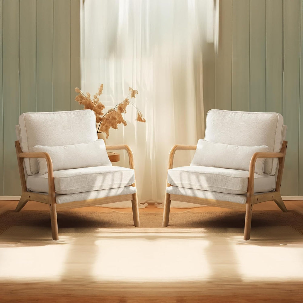 Bonnlo Coarse Beige Accent Chairs Set of 2, Upholstered Mid Century Modern Lo...