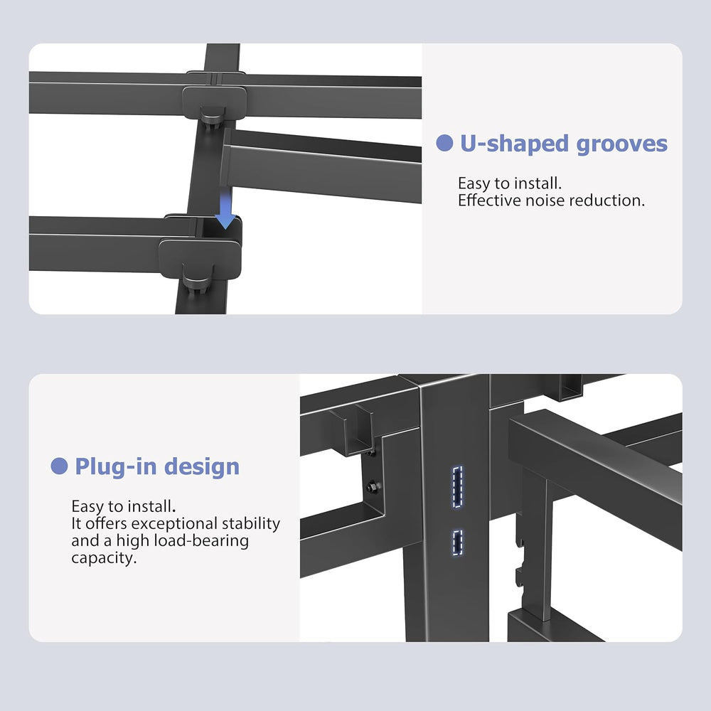 NKZ Queen Size Metal Platform Bed Frame, 24 Inch Dual-Layer Heavy Duty Base