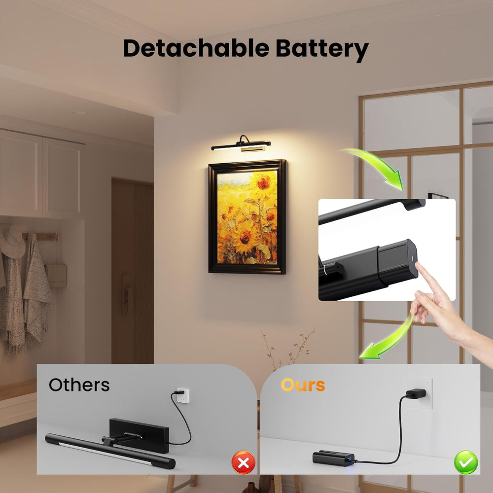 2 Pack Picture Lights for Wall 6000mAh - 16" Black Cordless Battery Powe...