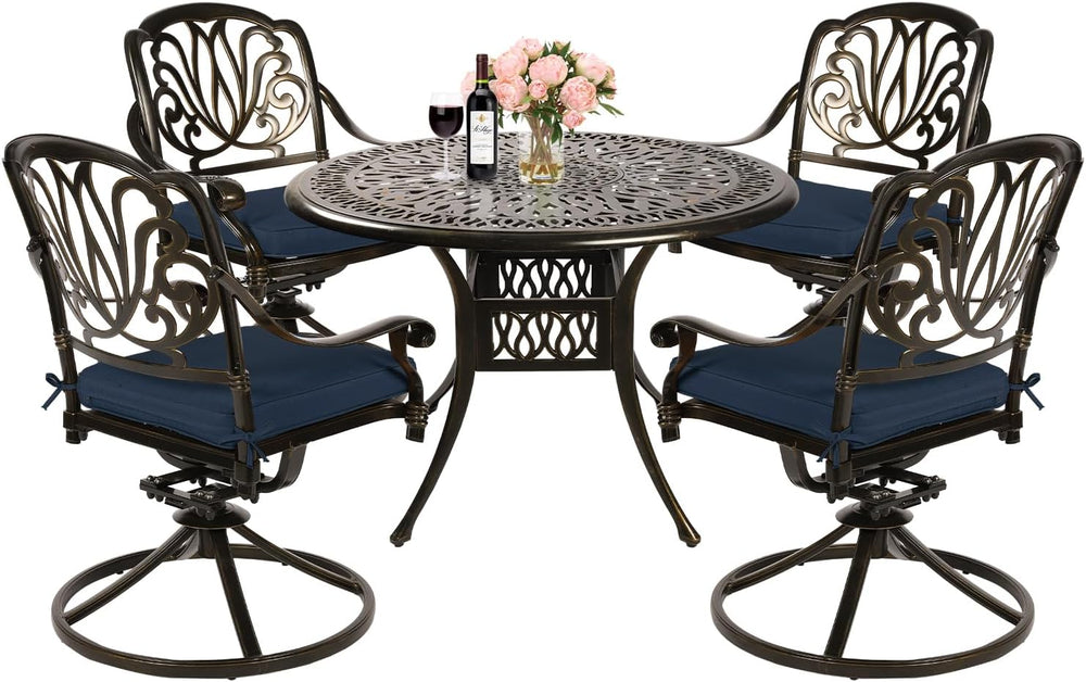 MEETWARM 5-Piece Outdoor Patio Dining Set, All-Weather Cast Aluminum Patio Co...