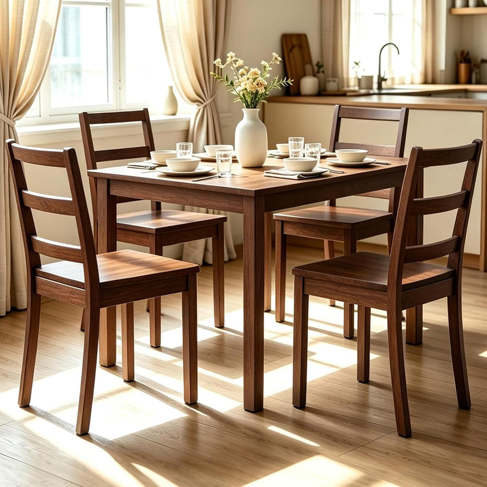 COSTWAY Dining Chairs Set of 4, Mid-Century Modern Wooden Chairs, Brown