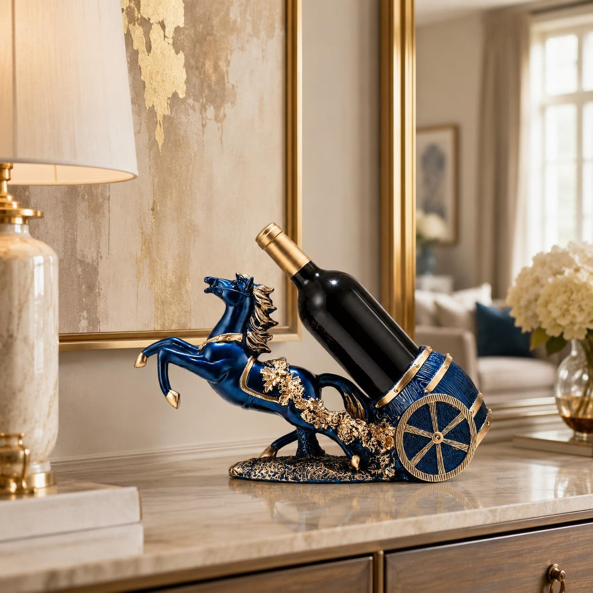 Small Horse Wine Bottle Holder Stand Countertop for Bar Accessories | Tabletop Single Wine Bottle Holder Racks Living Room Decor and Accessories for Home Bar Wine Kitchen Wine Lovers