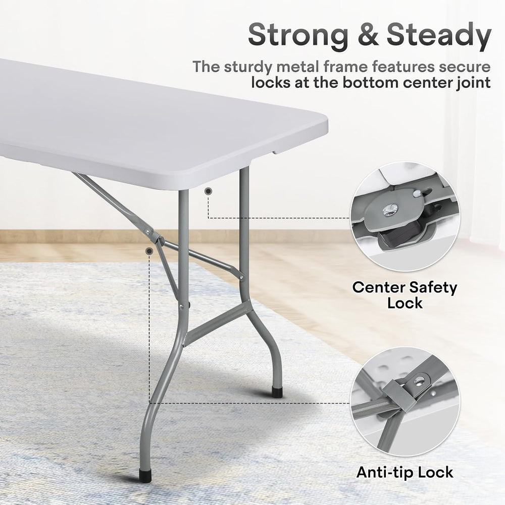 6ft Plastic Folding Table with Portable Carry Handle, White
