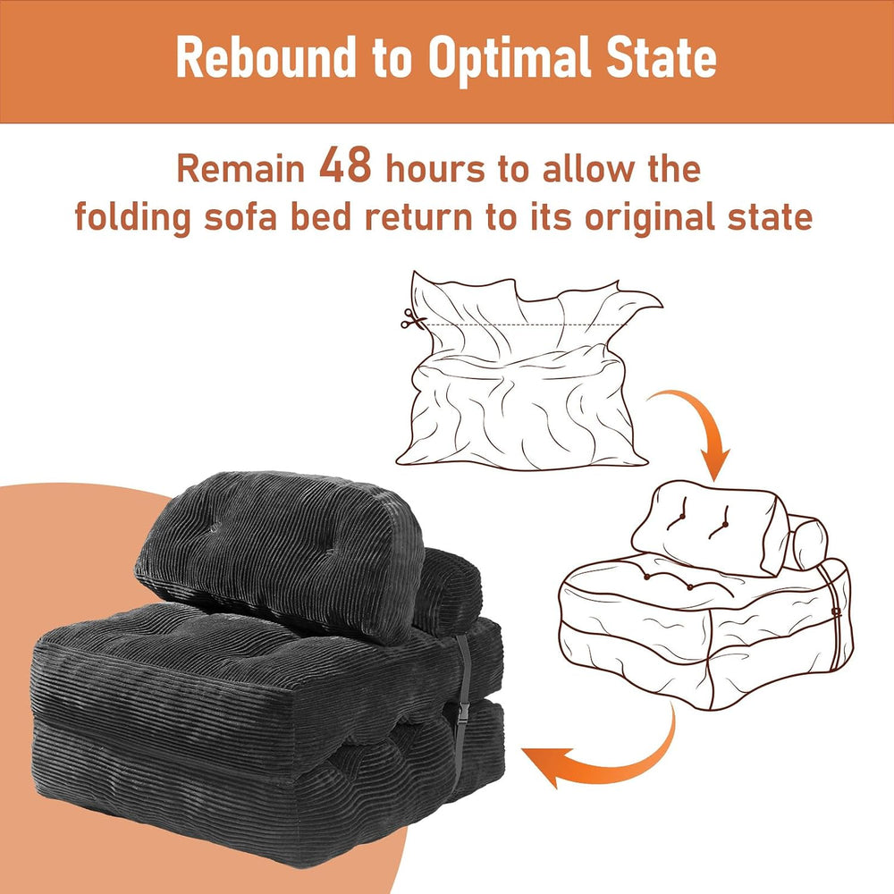 Folding Sofa Bed, Convertible Sleeper Chair with Back Support and Pillow