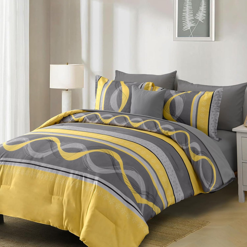 Anibedding Yellow Comforter Set Queen Size,8 Pieces Bed in a Bag Patchwork St...