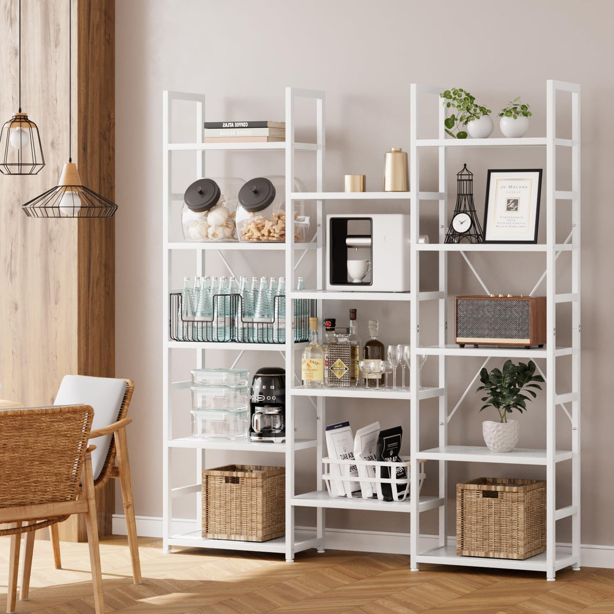 numenn triple column 5 tier bookshelf with 14, package contents