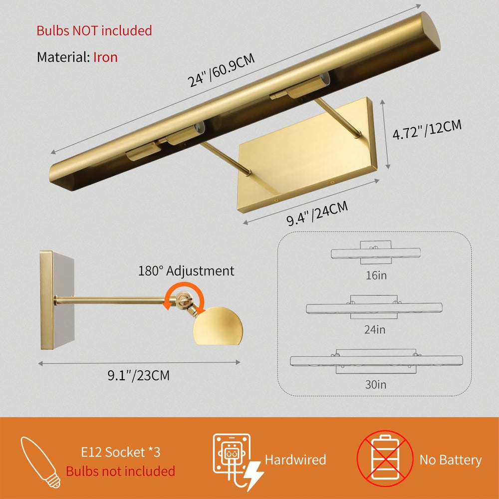 24 Inch Gold Hardwired Gallery Picture Lights for Wall Art Light