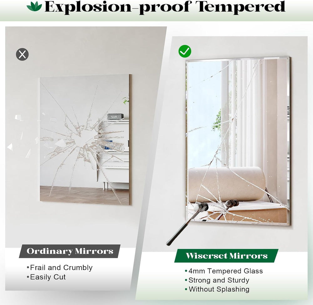 Beveled Wall Mirror, 24"x36" Frameless Bathroom Mirror