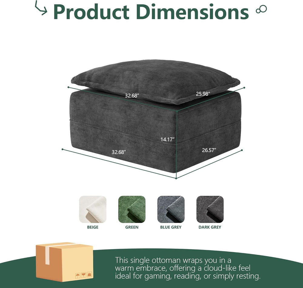 Hobestluk Cloud Memory Foam Ottoman Boneless Footrest for Couch Dark Grey