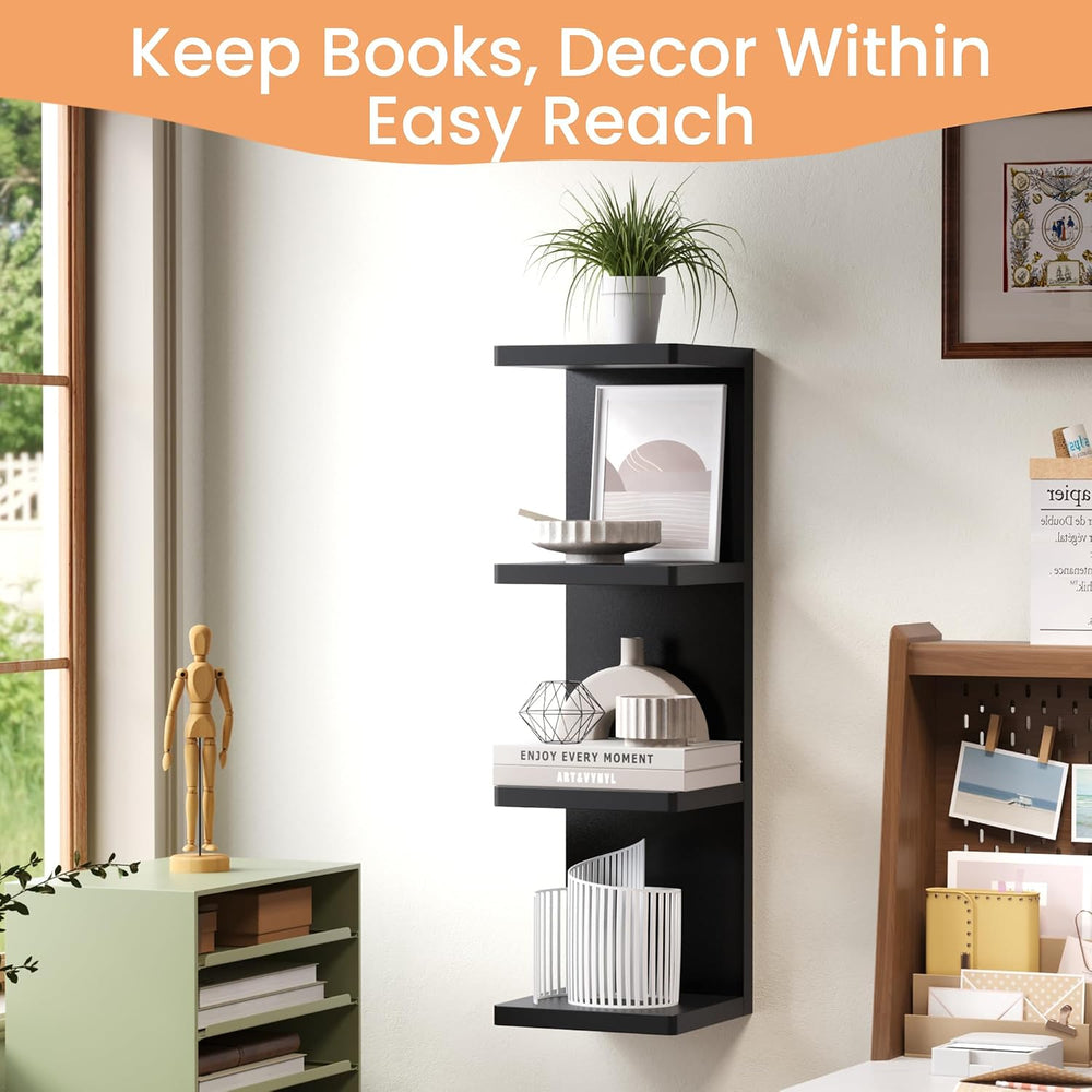 upsimples 4 -Tier Floating Wall Shelf, Black Vertical Vanity Decor Shelves
