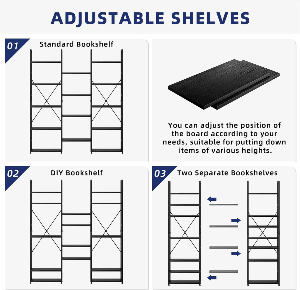 numenn triple column 5 tier bookshelf with 14 on a desk or shelf