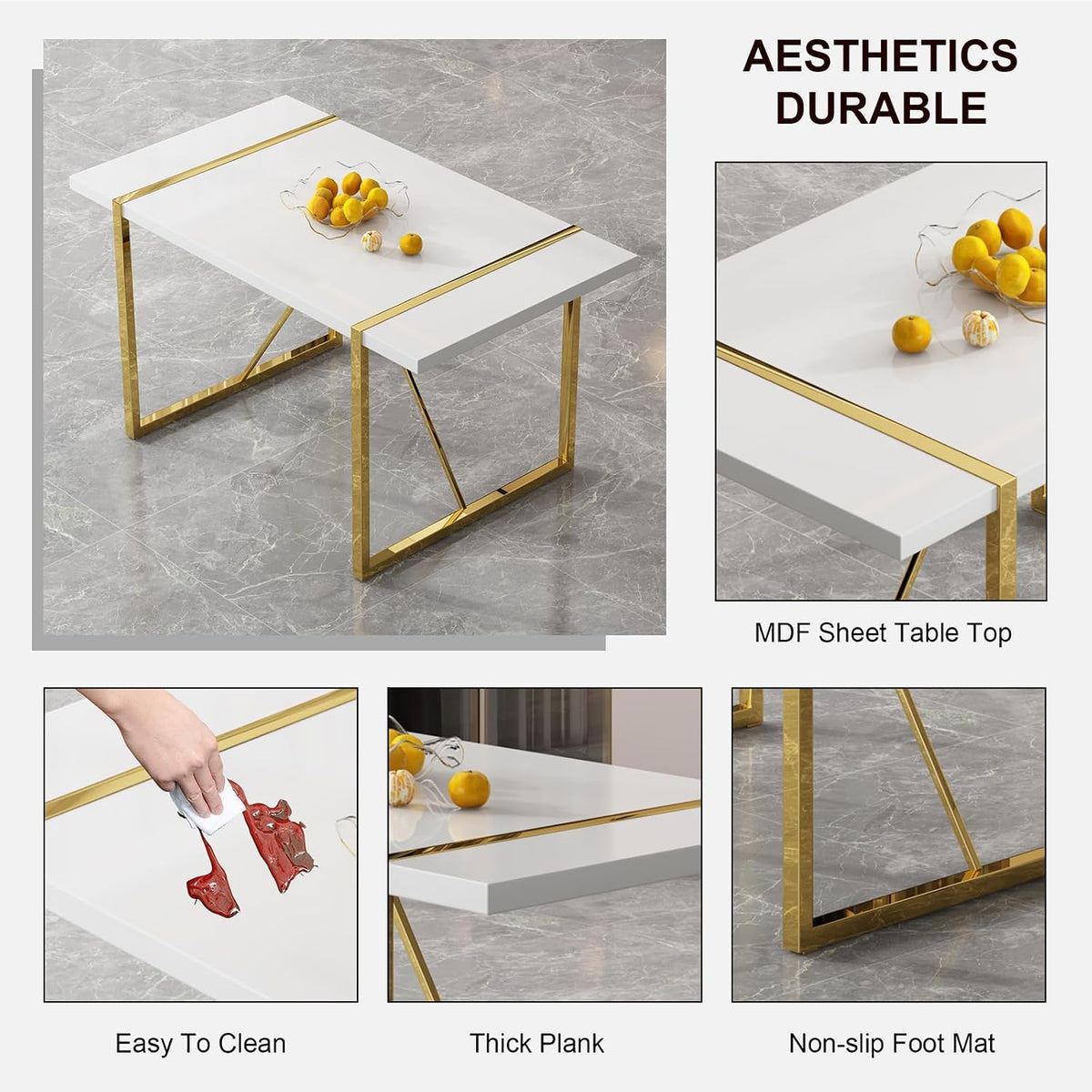 modern dining table set for 4, 55'' dining, side view